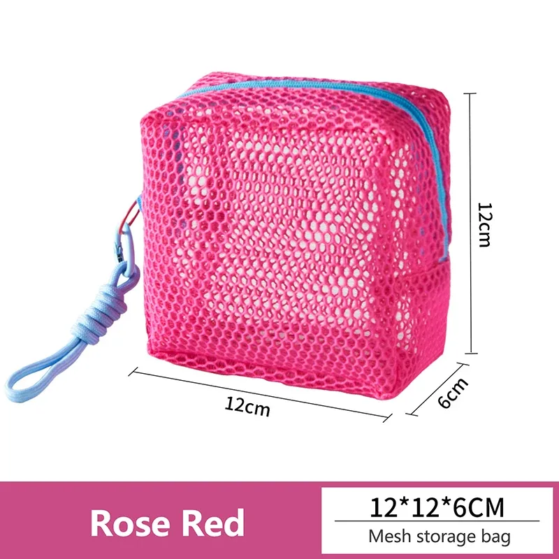 sac à cosmétiques en maille portable, trousse de maquillage de rangement de couleur dopamine, pochette de rangement de toilette en maille pour femmes, sac de rangement d'articles divers