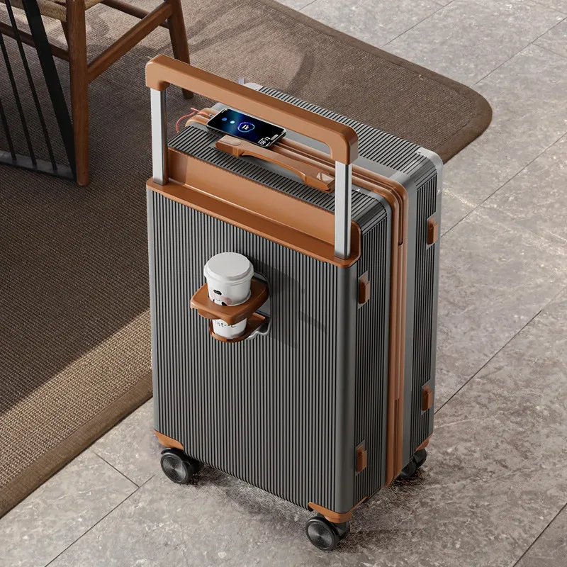 valise trolley large de 20/24/26 pouces avec roues silencieuses à frein, serrure à combinaison, boîte d'embarquement multifonctionnelle, grande capacité