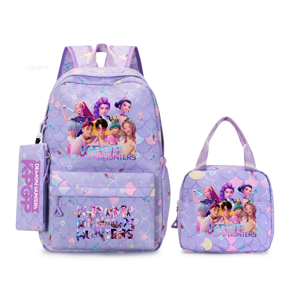 sac à dos kpop demon hunters 3 pièces rumi mira zoey, sac à dos de grande capacité, cartable pour adolescents et femmes, sac de voyage décontracté pour ordinateur portable, mochilas
