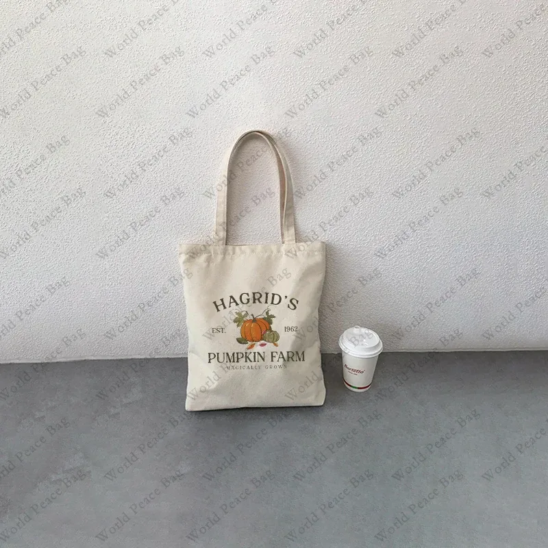 1 sac fourre-tout en toile à motif de ferme de citrouilles hagrid's est 1962, sac à bandoulière pour les voyages et les trajets quotidiens, sac de shopping réutilisable pour femmes