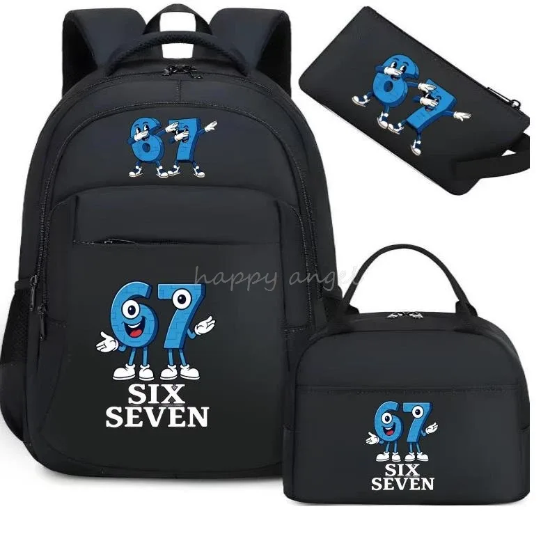 3 pièces/ensembles volez un brainrot sac à dos avec sac à déjeuner pour 67 six sept adolescents étudiants sacs d'école décontracté confortable ensemble de voyage