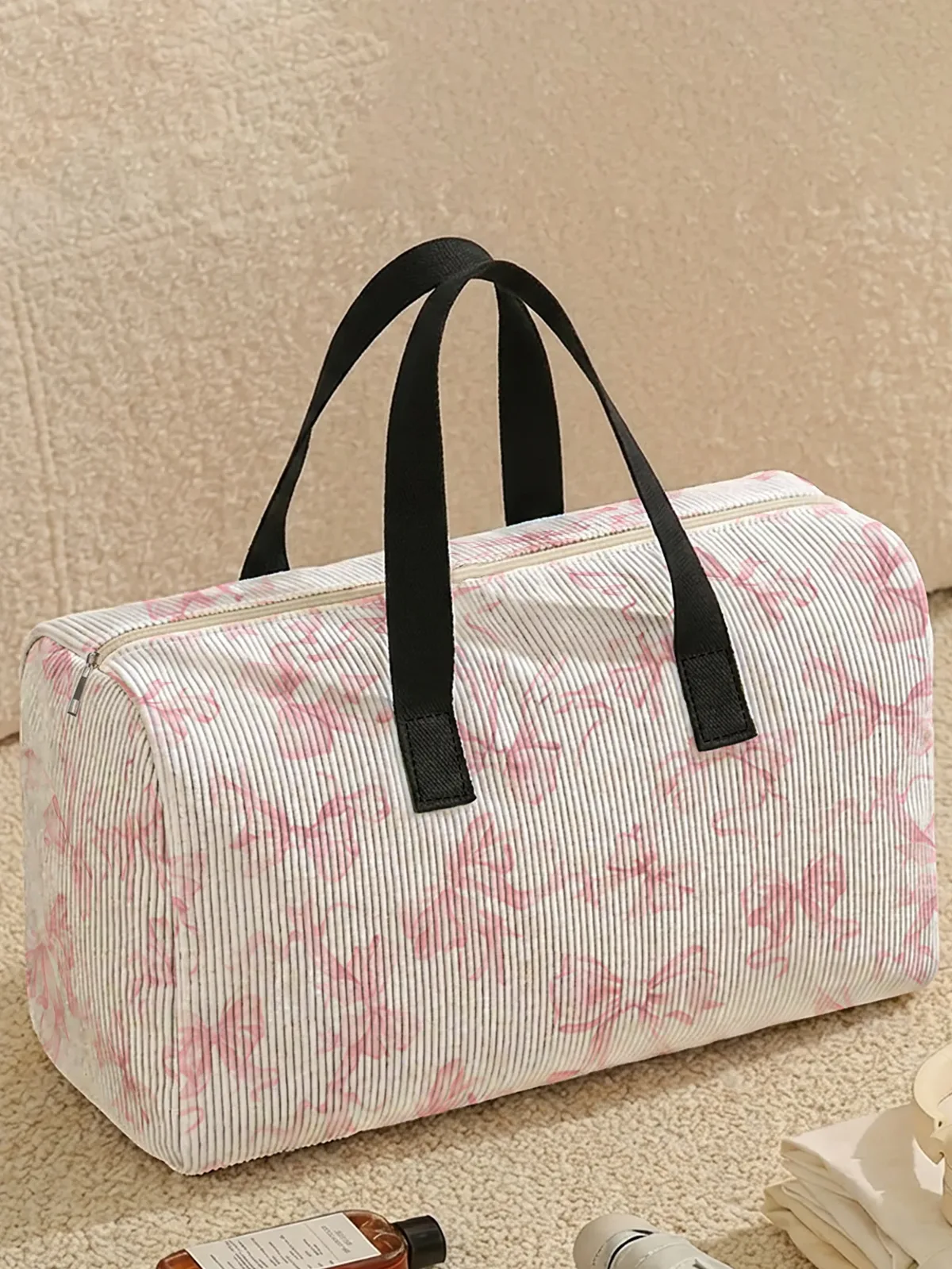 1 pièce, deux styles, sac de sport imprimé avec un joli nœud rose, sac à main portable adapté aux voyages de week-end, aux sports et aux courses