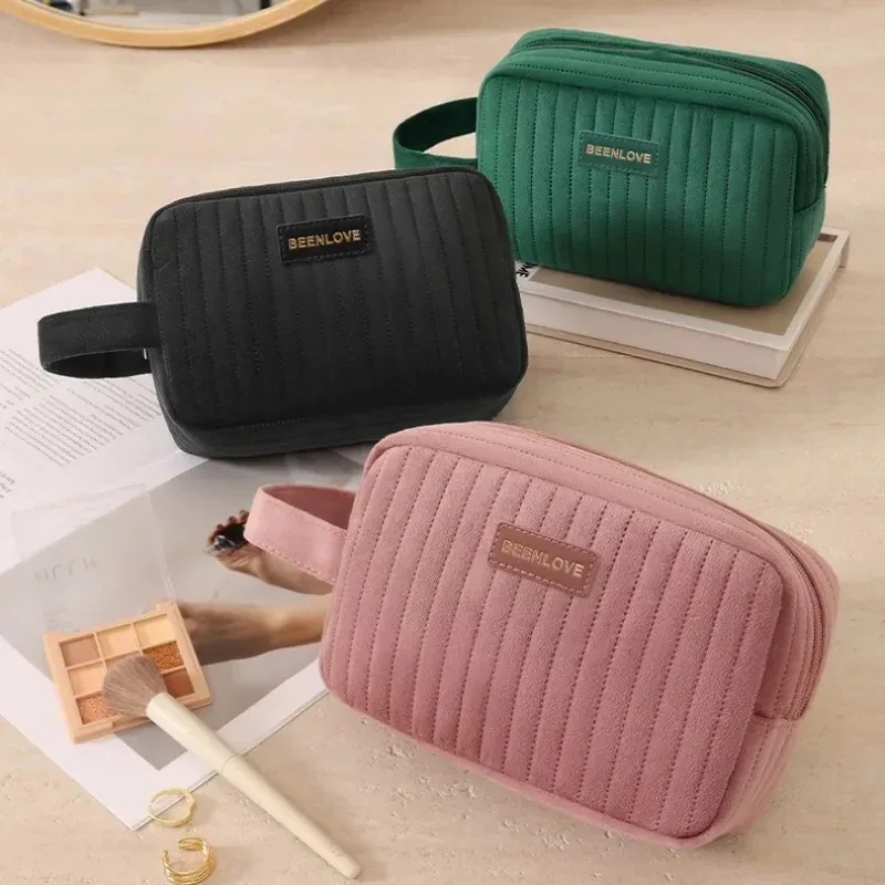 sac de rangement pour maquillage en velours pour la saison froide, grande capacité, pochette cosmétique pour pinceaux, cosmétiques, voyage, rangement quotidien