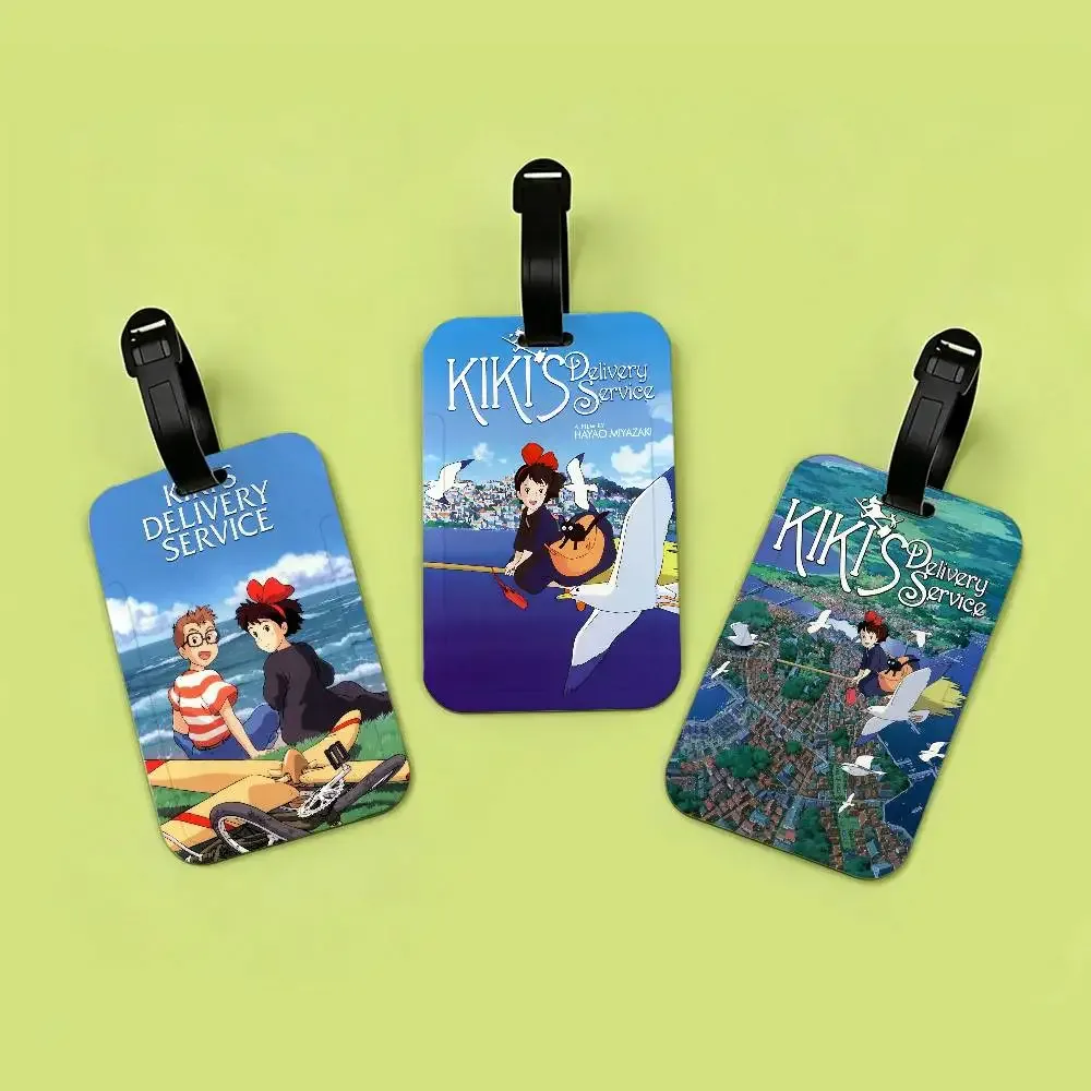 étiquette de bagage en pvc du film d'animation k-kikis d-delivery service avec carte d'information, étiquette d'identification anti-perte pour bagages et sacs d'école.