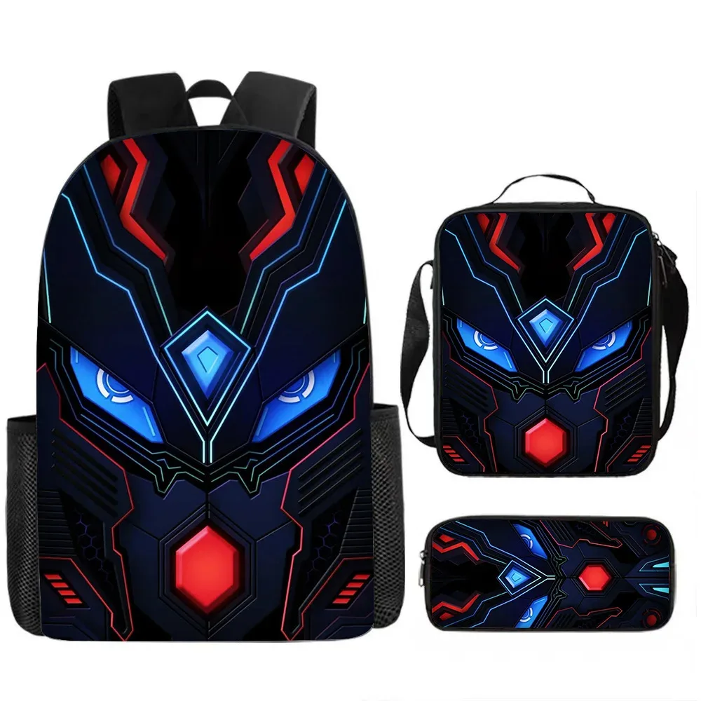 sacs d'école de luxe originaux et cool de style mécanique, imprimés en 3d, lot de 3 pièces : sac à dos pour ordinateur portable, sac à déjeuner et trousse à crayons