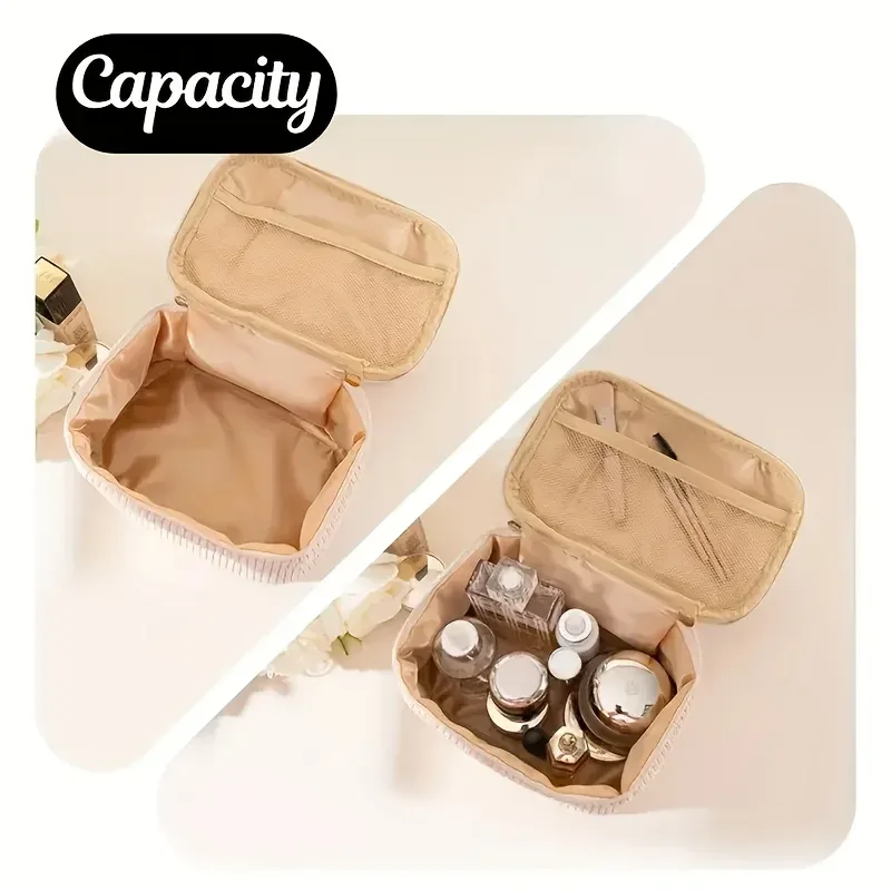 trousse de maquillage en velours côtelé, grande capacité, trousse de toilette de voyage, broderie personnalisée avec nom, sac de toilette pour femmes, organisateur portable