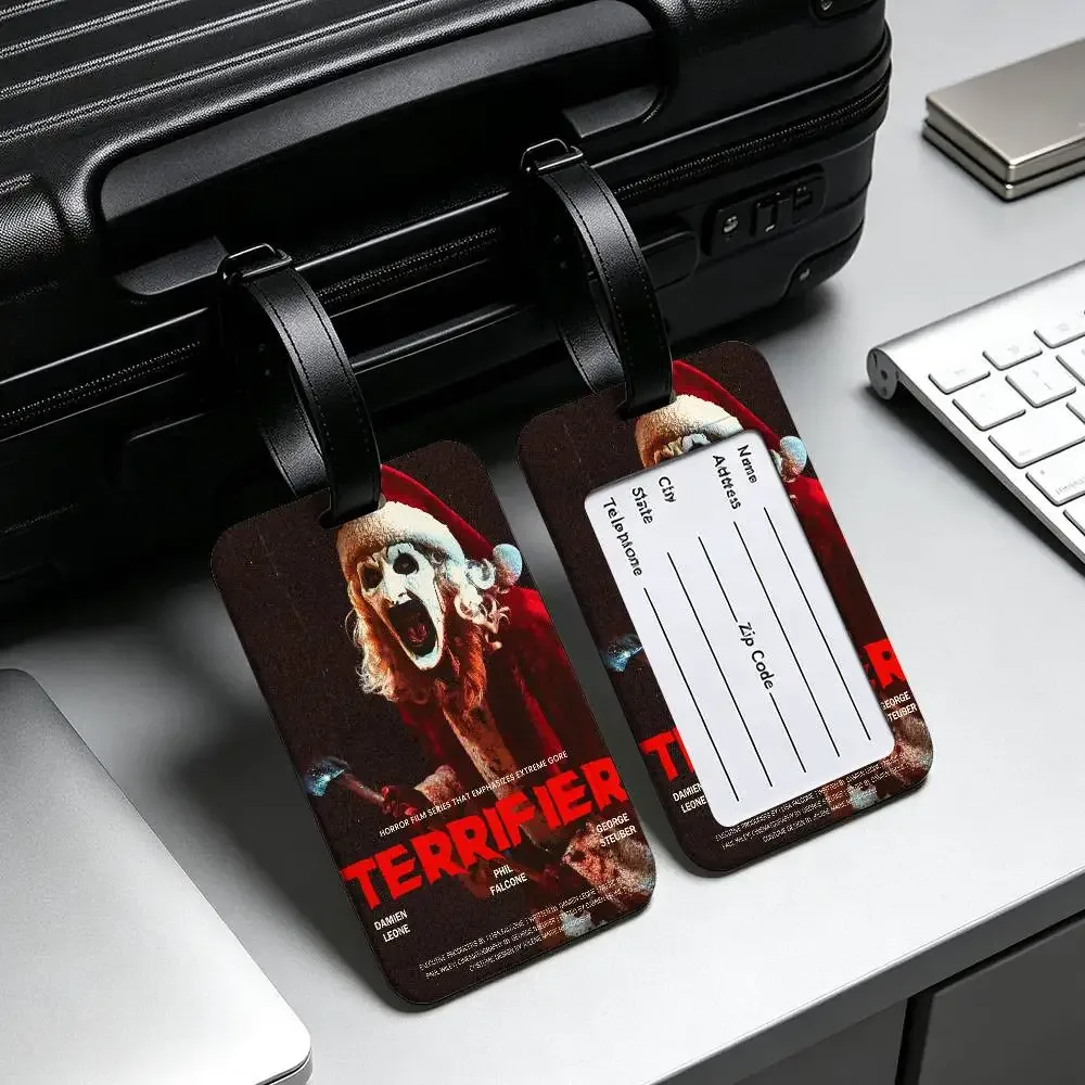 étiquette de bagage en pvc universelle sur le thème du film d'horreur terrifiers, anti-perte, avec carte d'information, étiquette d'identification pour valise et sac à dos