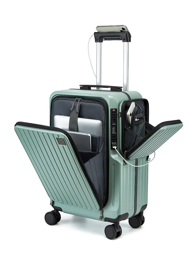valise à bagages à main à ouverture frontale, boîtier de chariot multifonctionnel de 20 pouces, cabine de voyage, verrouillage par mot de passe, étui à bagages, sacs de voyage