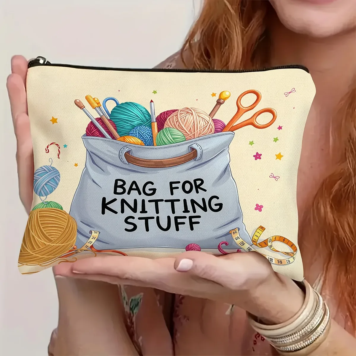 trousse de maquillage au crochet - "je n'ai pas besoin de détendre j'ai juste besoin de crochet" pochette zippée design pochette cosmétique pliable, multifonctionnelle