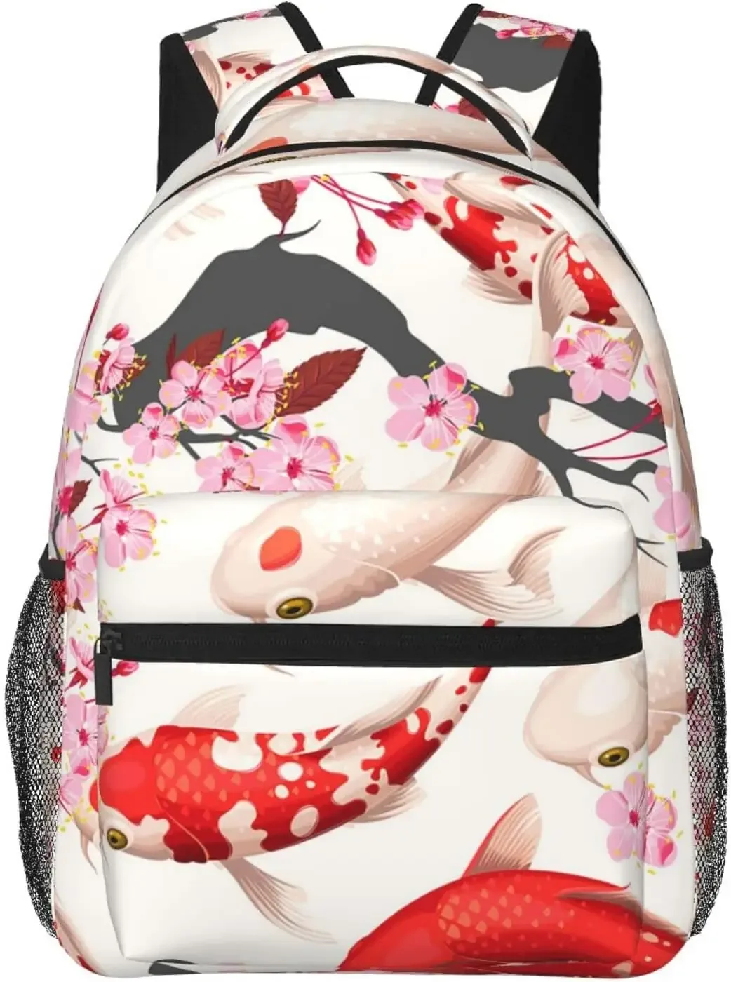 koi fish and sakura pattern mn sac à dos décontracté avec plusieurs poches, sac à dos pour ordinateur, sac à dos pour le travail et les affaires