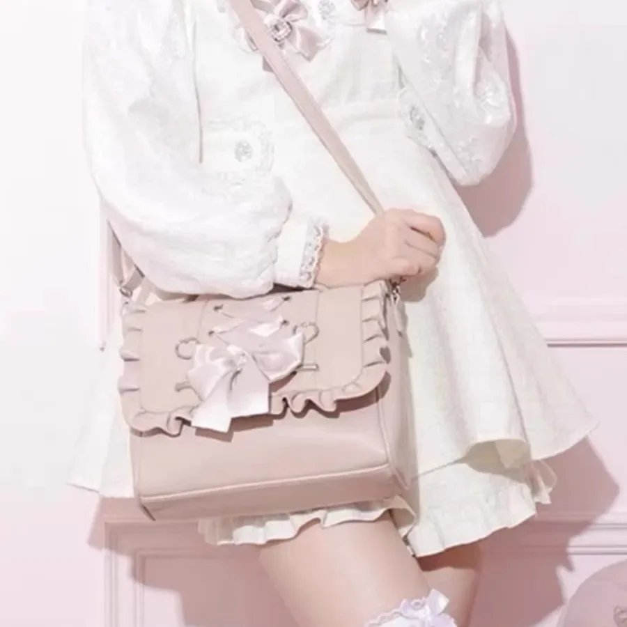 sac à main lolita knot pour femme, sac à bandoulière simple, sac à double épaule, sac à dos décontracté coréen en cuir pu, sac ita kawaii