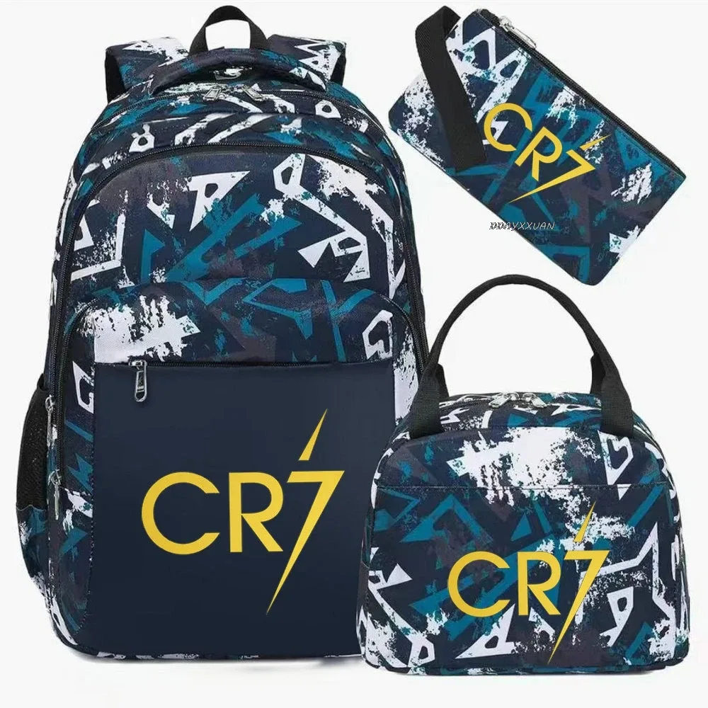 3 pièces/ensemble cr7 adolescent étudiant garçons fille enfants école livre sacs femmes hommes sac à dos adolescents cartable étudiants ordinateur portable voyage sacs à dos