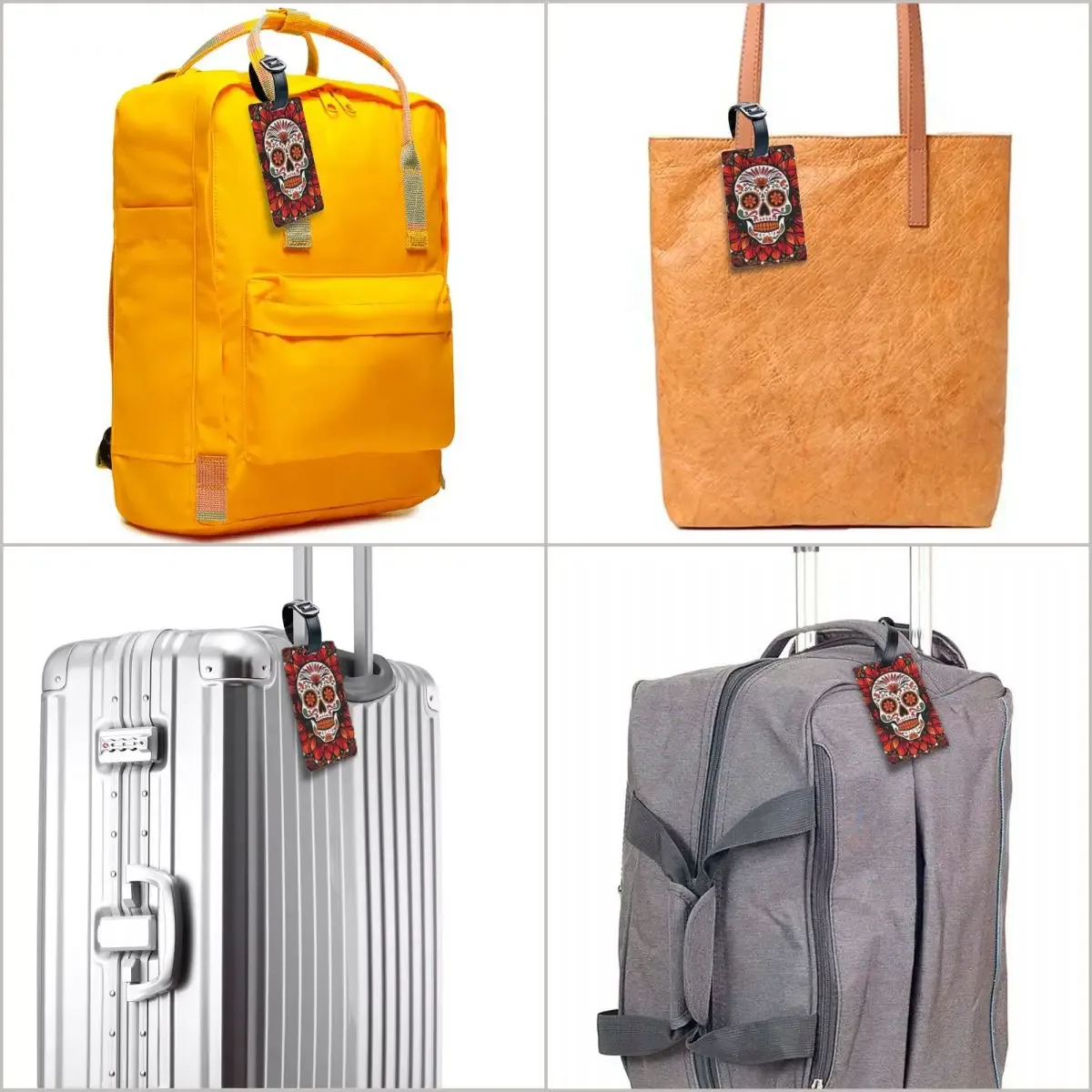 étiquettes à bagages avec illustration de crâne mexicain calavera, accessoires pour valises, étiquette de bagage de voyage, porte-étiquette d'embarquement, porte-nom, adresse