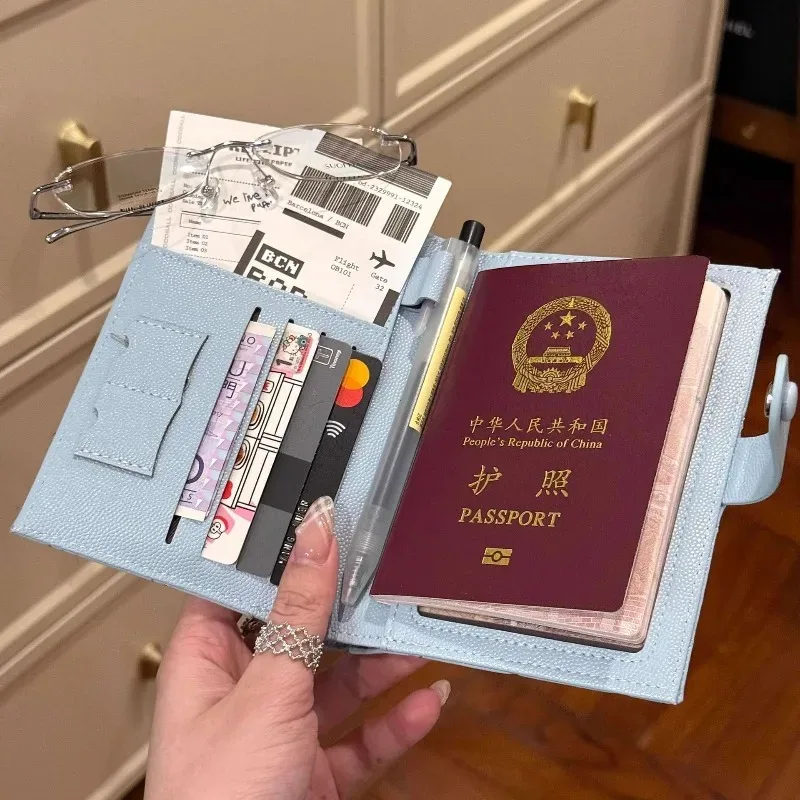 Étui Porte-Passeport en Cuir Multifonctionnel pour Femme, Portefeuille de Voyage pour Cartes de Crédit, Housse de Passeport Mignonne avec Fermoir
