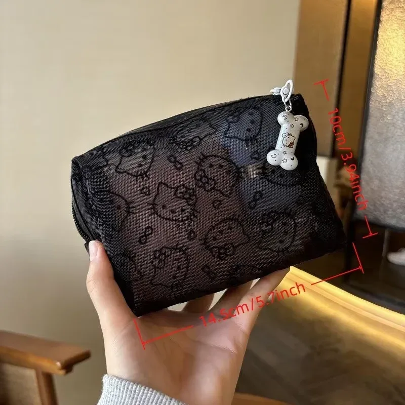 pochette de maquillage noire en maille, mignonne et portable, grande capacité, organiseur de toilette de voyage