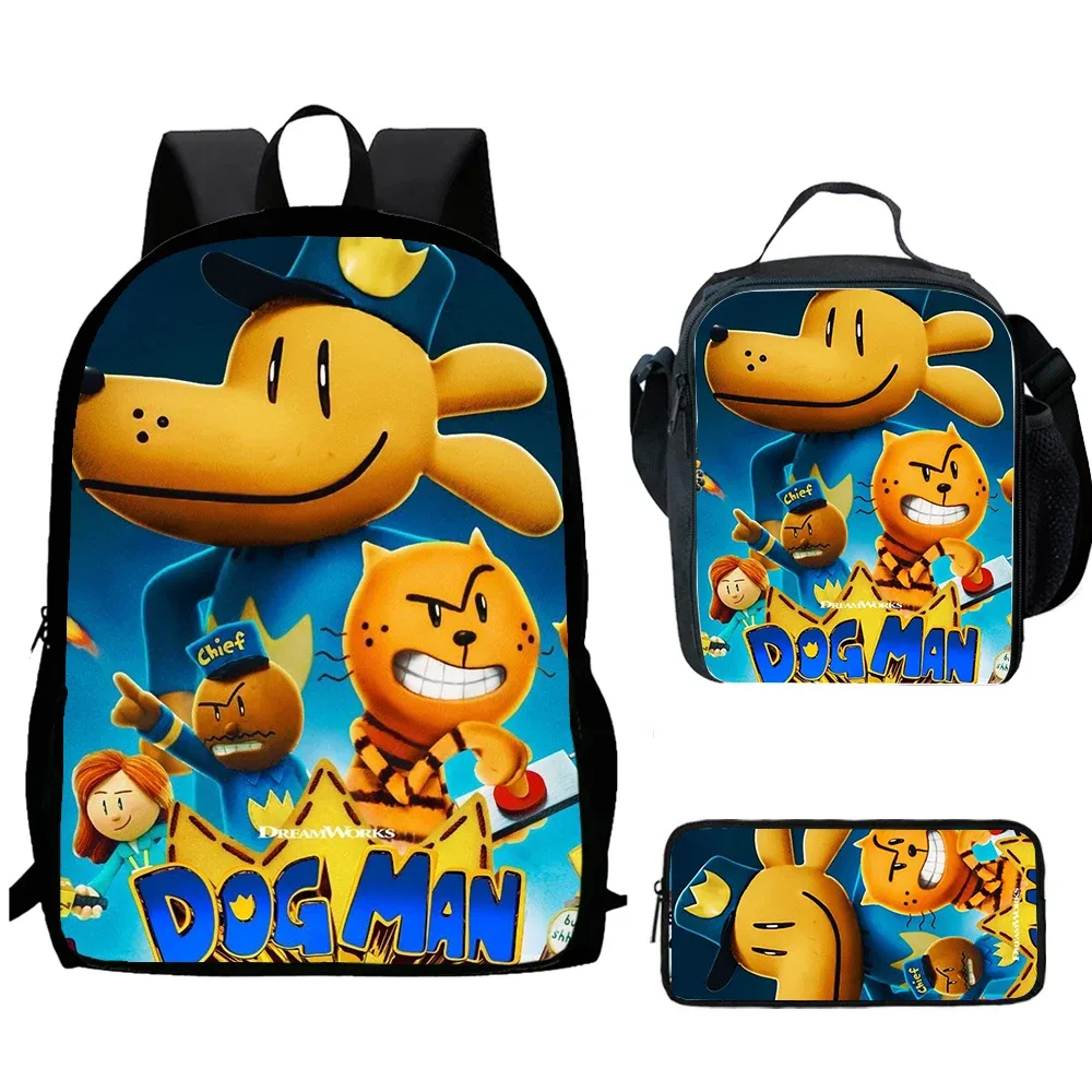 sac à dos d'école de dessin animé dogman pour enfants, sacs à lunch, sacs à crayons, garçons, filles, meilleur cadeau, ensemble de 3 pièces