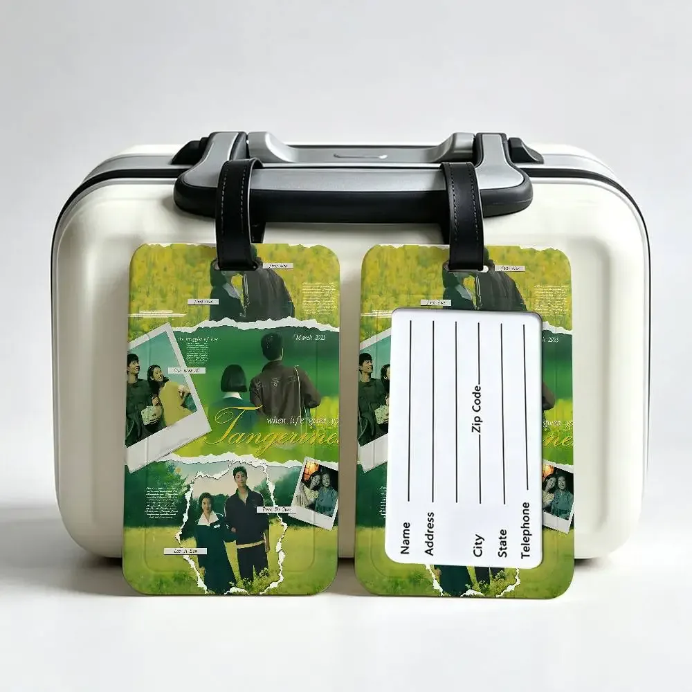étiquette de bagage en pvc "when life gives you tangerines" de korean tv avec carte d'information et étiquette anti-perte pour valise, sac à dos, voyage