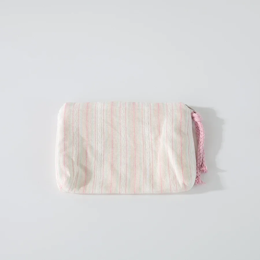 pochette cosmétique rayée rose pour femme, mini portefeuille mignon, pochette portable pour rouge à lèvres, écouteurs, clés, organiseur de maquillage de voyage