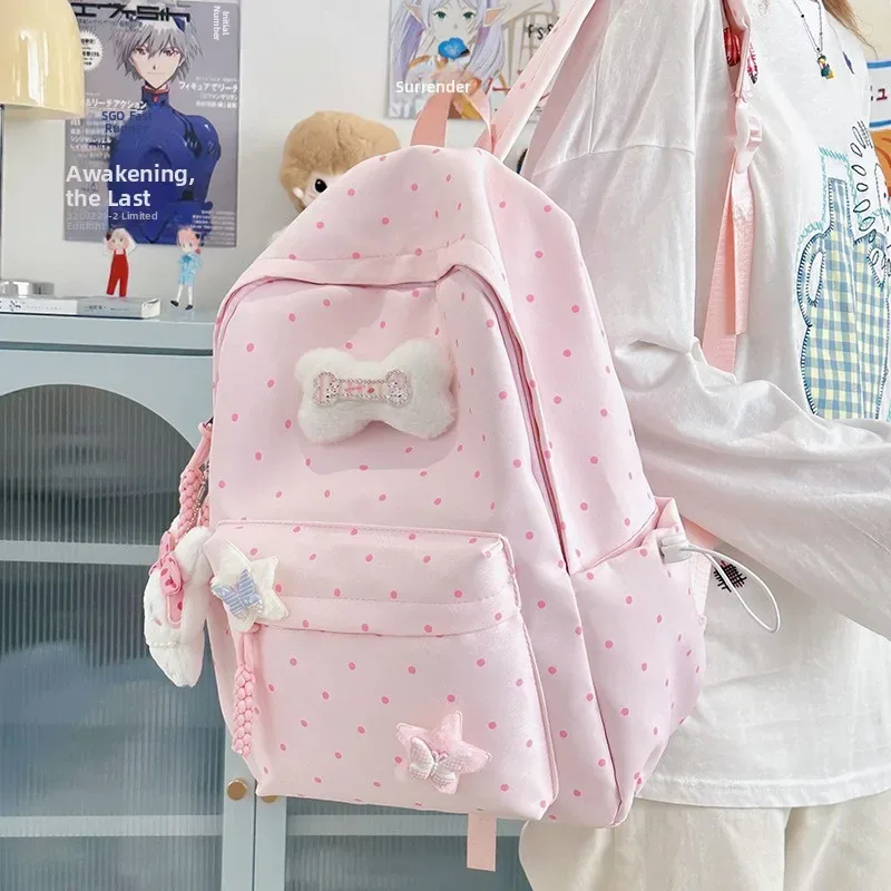 sac à dos scolaire coréen à pois grande capacité, sac à double bandoulière pour collégiens, sac à dos mignon style campus