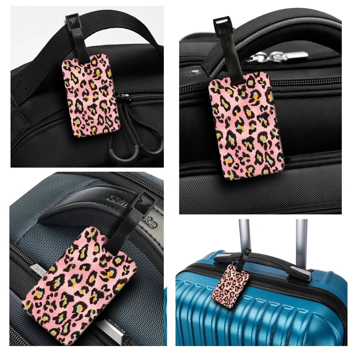 étiquette de bagage imprimée léopard, étiquette de bagage colorée pour voyage, étiquette amusante pour sac à dos, étiquette d'identification de nom, durable