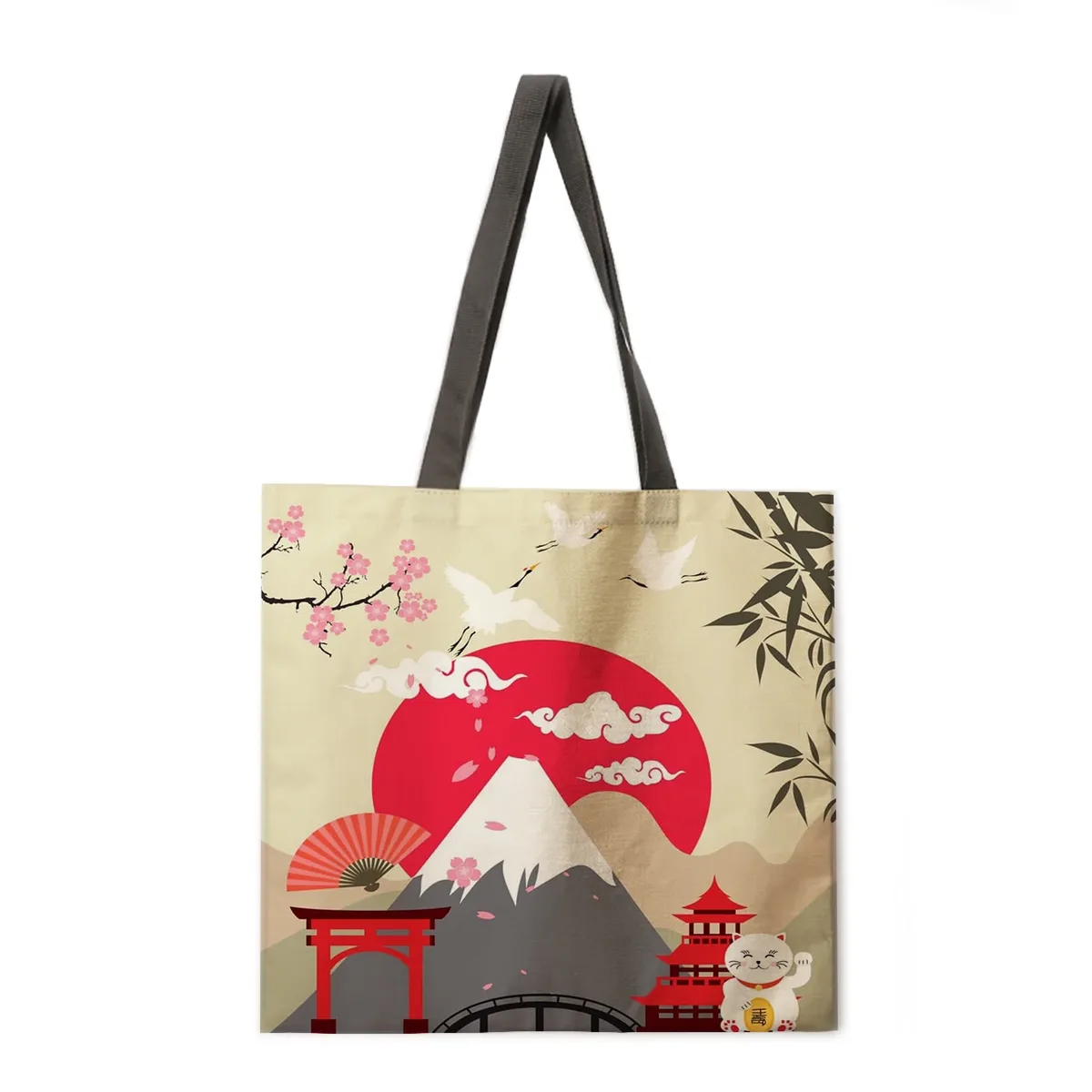 sac fourre-tout décontracté du mont fuji pour dames, sac à provisions pliable, sac de plage en plein air, sac initié au japon