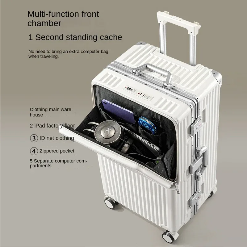 bagage à ouverture frontale, cadre en aluminium de grande capacité, 28/30/32 pouces max, chariot pc durable, valises de voyage, valise de cabine de 20 pouces