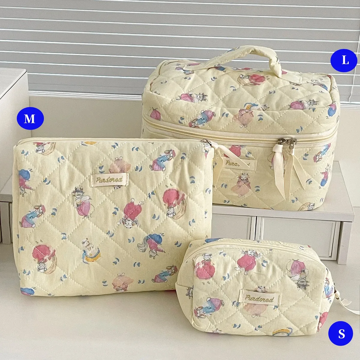 ensemble de trousses de toilette matelassées à fleurs style yt ins, en coton, pour organiser les cosmétiques, sacs de voyage pour articles de toilette, comme cadeau pour filles