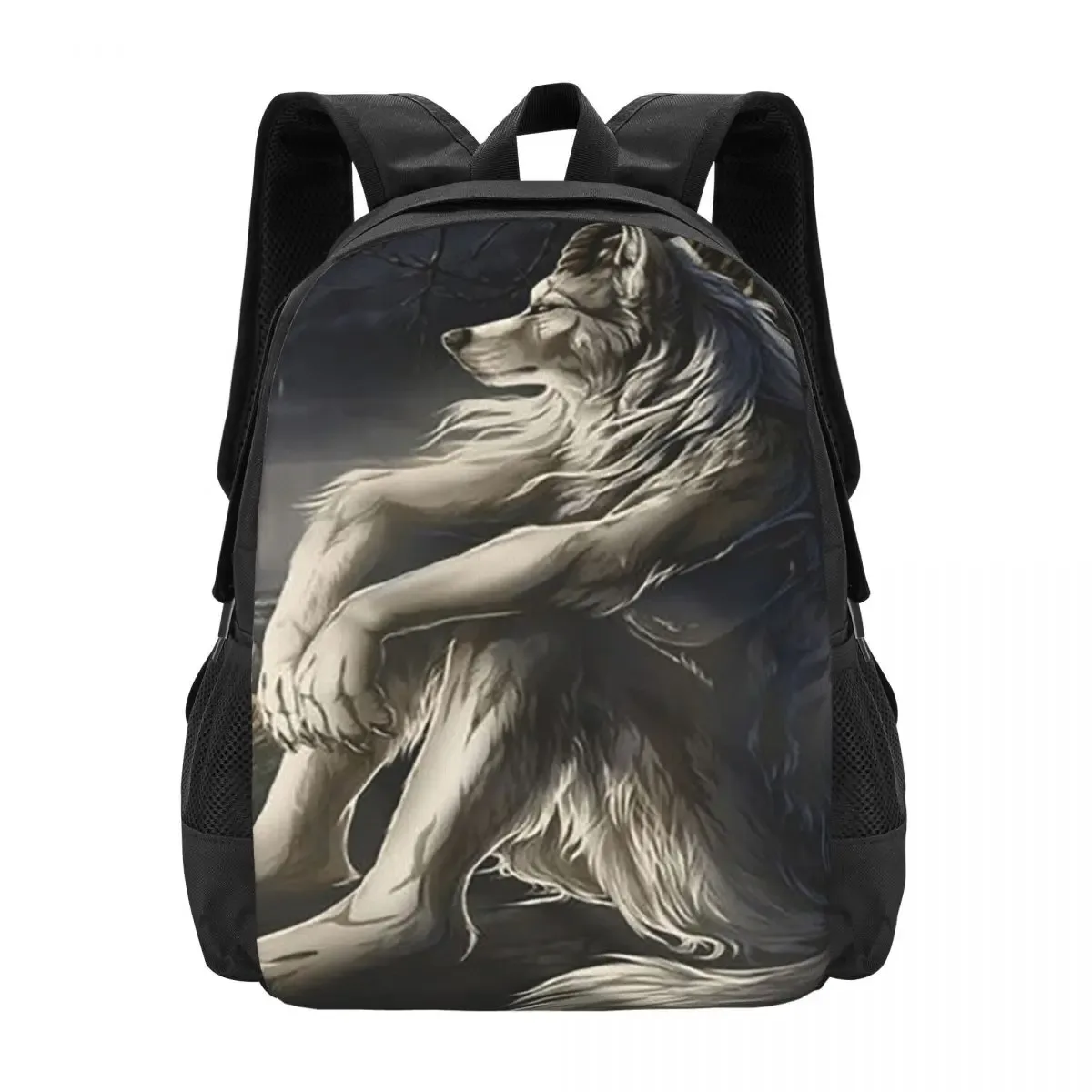sac à dos emo white wolf sitting sad meme pour étudiants, sac d'école, sac de randonnée, sac de voyage, sac à dos de mode pour garçons et filles, sacs à bandoulière