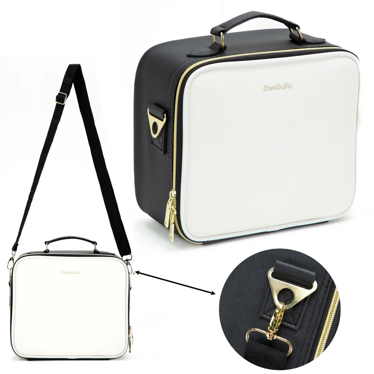 trousse de maquillage led intelligente avec miroir pour femme, grande capacité, compartiments, étanche, cuir pu, étui à cosmétiques de voyage, nouveau, 2024