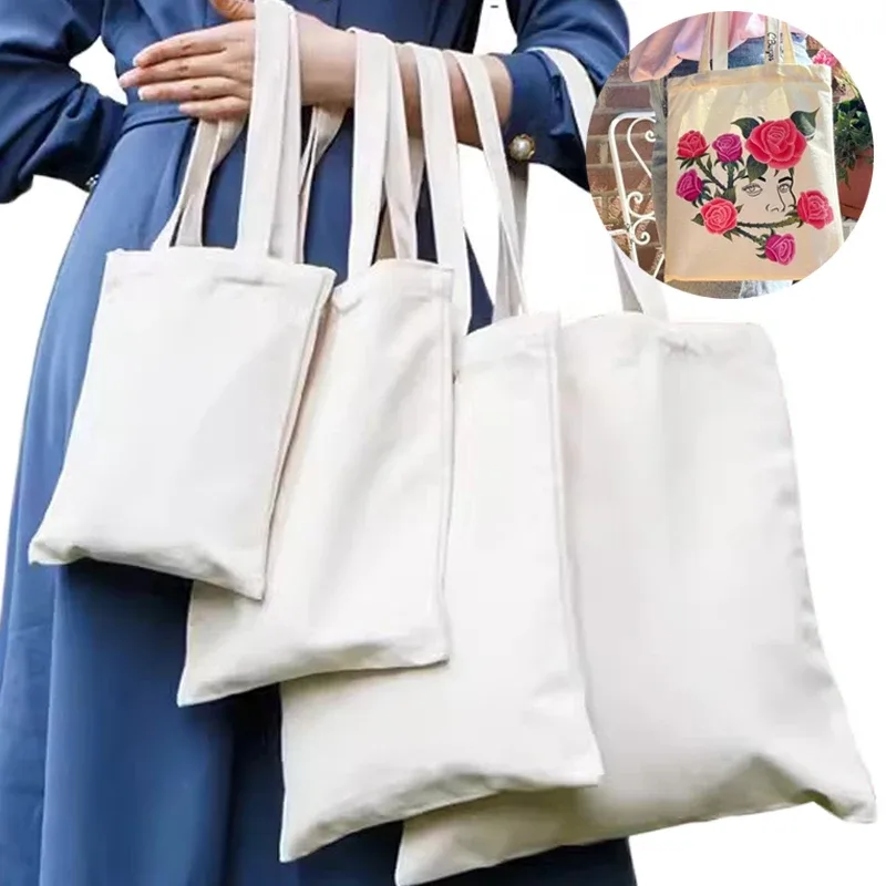 sac à bandoulière en toile grande capacité, pliable, écologique, en coton, réutilisable, pour peinture diy, sac d'épicerie, beige