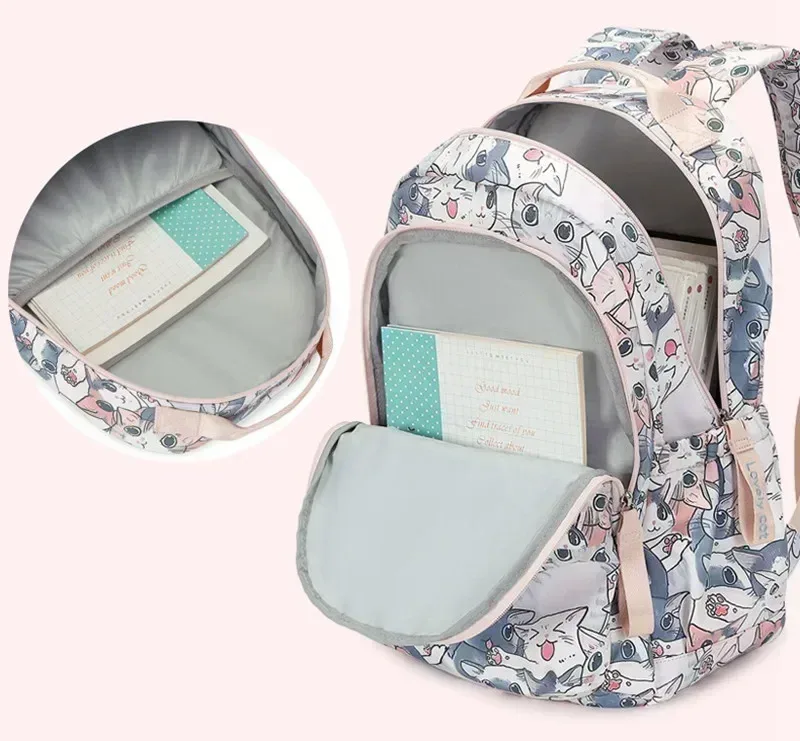 sacs d'école pour filles : sac à dos et sac à main mignons à imprimé chat, sac à dos kawaii pour enfants, rentrée scolaire 2026, mochila escolar