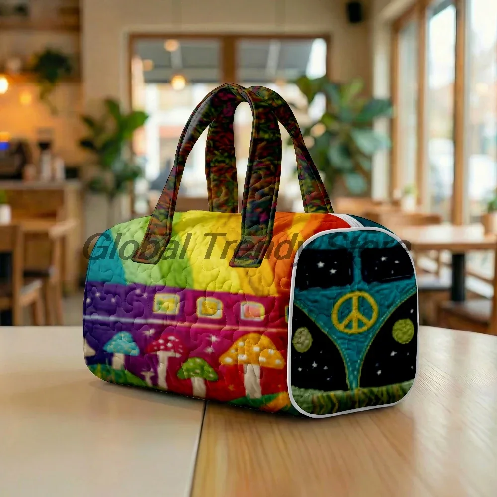 sac de voyage matelassé pour homme, motif floral et bus de la paix, sac fourre-tout décontracté pour femme, sac de week-end