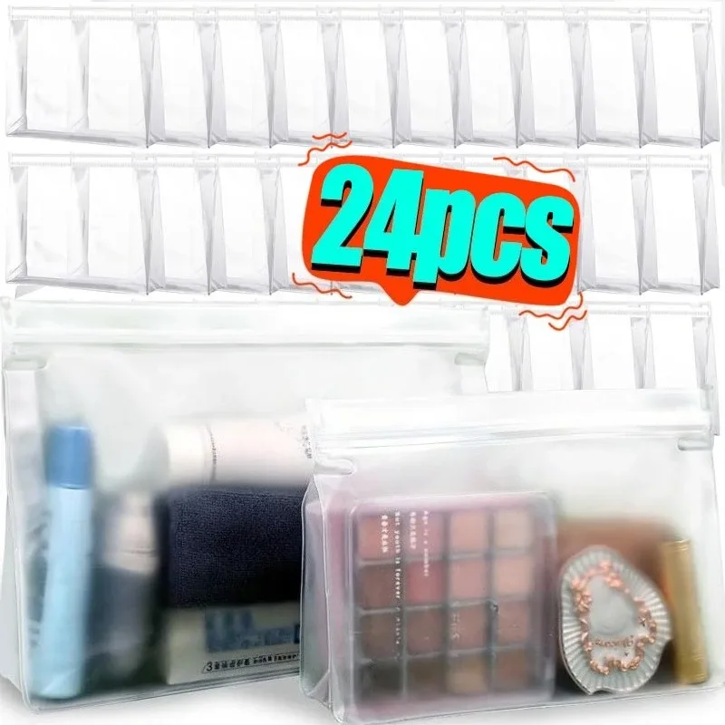 sac à fermeture éclair tridimensionnel scellé en pvc, 1-24 pièces, sac d'échantillon de lavage givré auto-support, sac d'emballage et de rangement pour cosmétiques