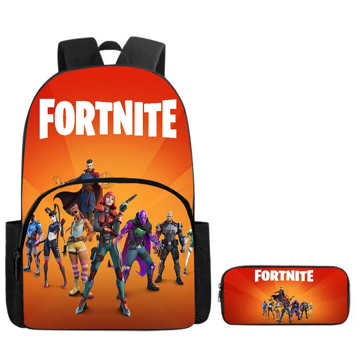 sac à dos de dessin animé fortnite avec poche avant et trousse à crayons 2 pièces - ensemble scolaire pour garçons et filles de 5 à 8 ans, cadeau de rentrée scolaire