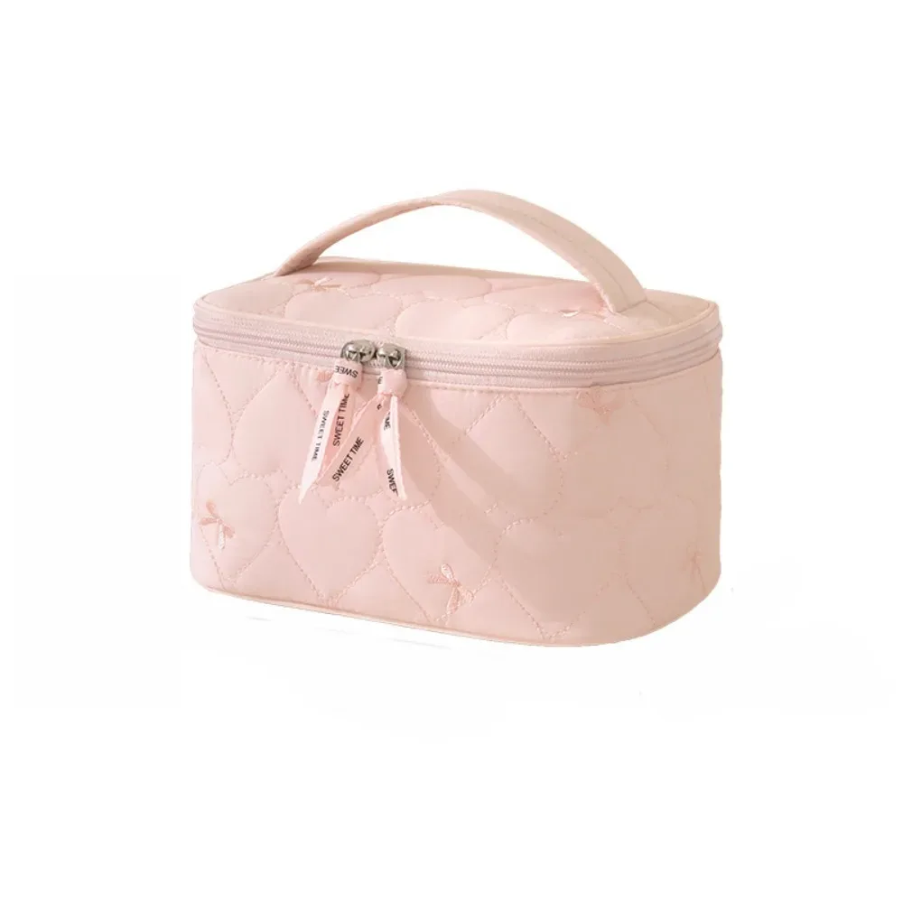 grande trousse de maquillage pour femmes, imprimé cœur, imperméable, sac de toilette de voyage, sac de rangement pour cosmétiques à double fermeture éclair, portable