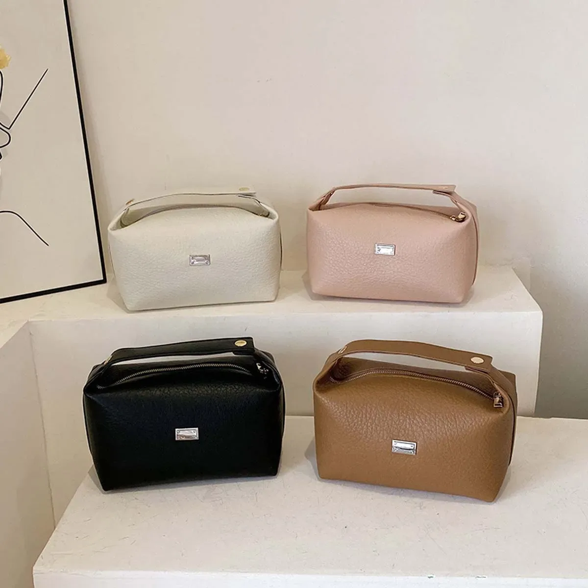 nouveau sac de rangement en pu, trousse de toilette à main de grande capacité à la mode, trousse de maquillage portable multifonctionnelle sur mesure pour femmes