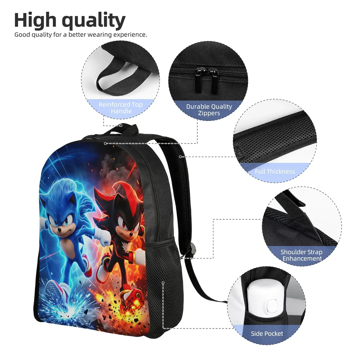 sac à dos sonices cartoon, sac à dos sportif en polyester pour étudiants, léger, kawaii, sacs d'école, sac à dos