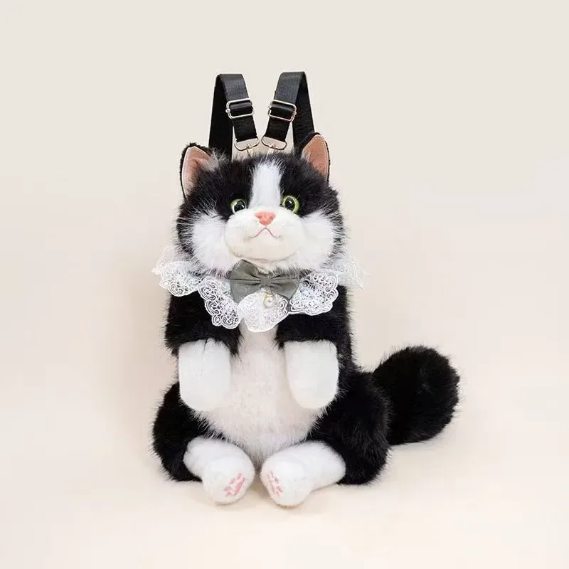 sac à dos chat ragdoll en fausse fourrure mignon pour filles, sac à bandoulière réaliste en peluche chaton avec nœud en dentelle, jouet en peluche doux, cadeau