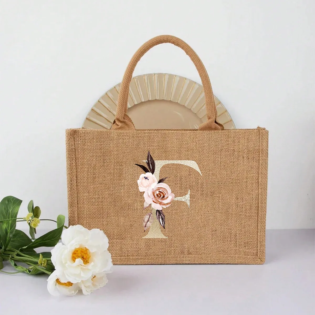 nouveau sac à main élégant en lin à motif lettres dorées, sac à main portable multifonctionnel, sac en lin, sac à main simple grande capacité, sac de rangement décontracté portable, sac de courses multifonctionnel, nouveau design, grande capacité, parfait pour le shopping