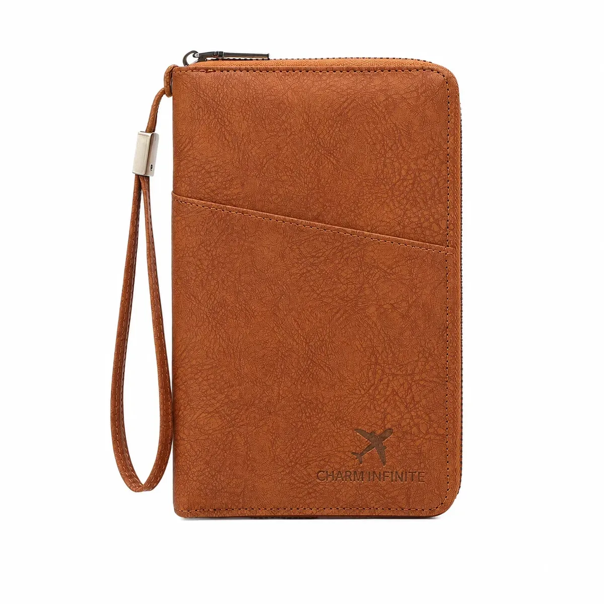 portefeuille de voyage anti-rfid grande capacité en cuir pu, organiseur de documents avec fermeture éclair pour passeport, billets, cartes et stylo