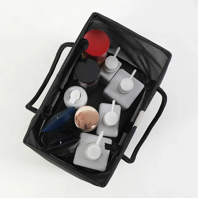 trousse de toilette en maille portable, poignée à séchage rapide, grande capacité, salle de bain, douche, voyage, fourre-tout de maquillage, sac à main, panier organisateur