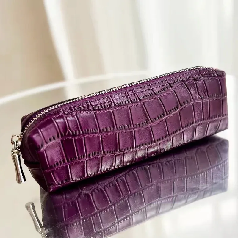 personnaliser les initiales première couche de peau de vache motif crocodile voyage mini pochette sacs de maquillage pour femmes concepteur de luxe 2026 nouveau dans le sac organisateur en cuir véritable