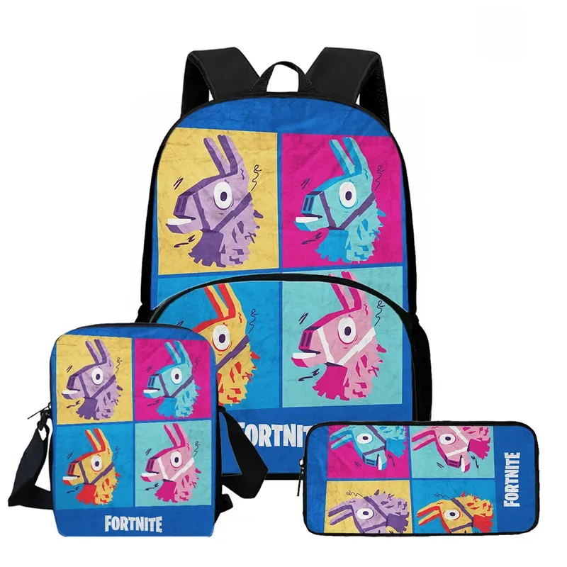 ensemble de 3 sacs à dos fortnite cartoon unisexe pour garçons et filles, sac à dos avec poche avant, sac bandoulière et trousse à crayons, meilleur cadeau