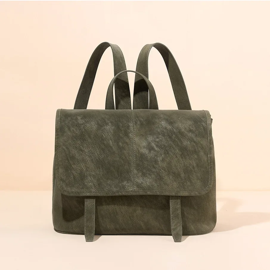 sac à dos vintage en cuir véritable pour femme, sac à rabat décontracté, sac à dos multifonctionnel, sac à bandoulière pour les voyages, le travail et l'usage quotidien