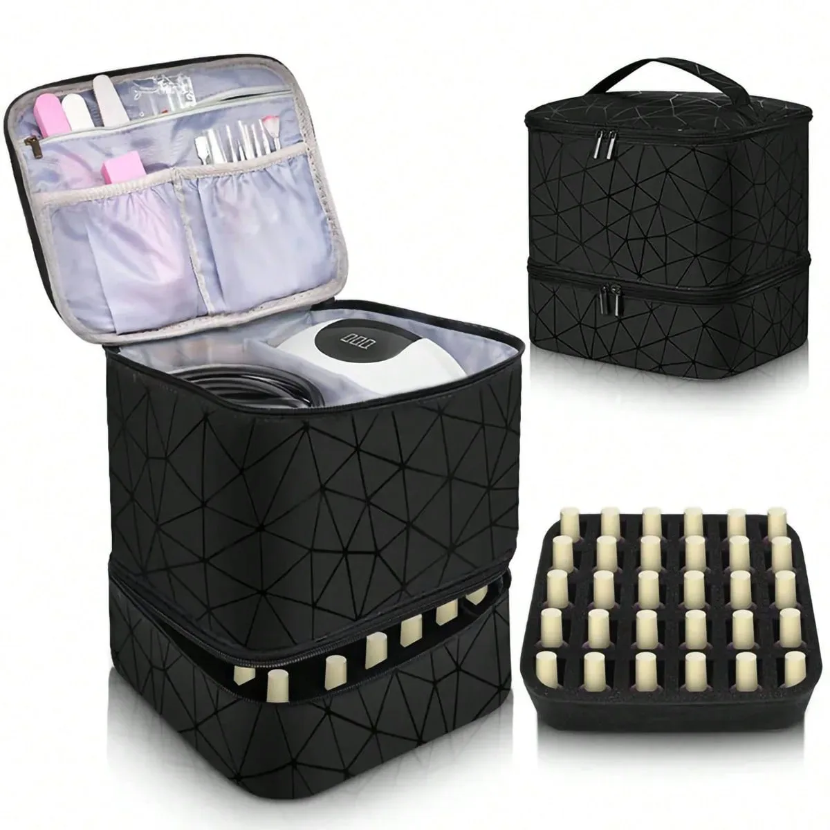 le nouveau sac portable pour vernis à ongles, sac de rangement pour vernis à ongles double couche peut contenir 30 bouteilles de sac de maquillage, sac de rangement