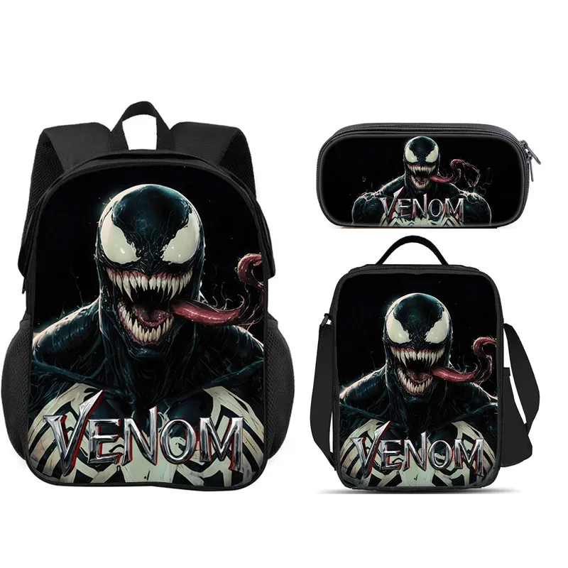 ensemble scolaire venom 3 pièces : sac à dos + trousse à crayons + sac à lunch, sac à dos scolaire tendance, cadeau pour enfants, pratique et multifonctionnel
