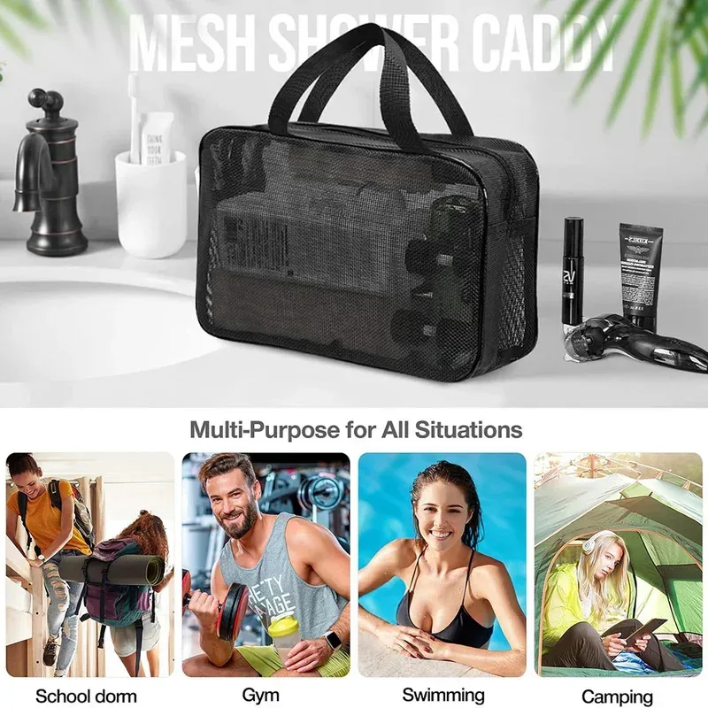 caddie de douche en maille à double fermeture éclair, fourre-tout original, sac de rangement de cosmétiques, sac de douche multifonctionnel de grande capacité, 2026