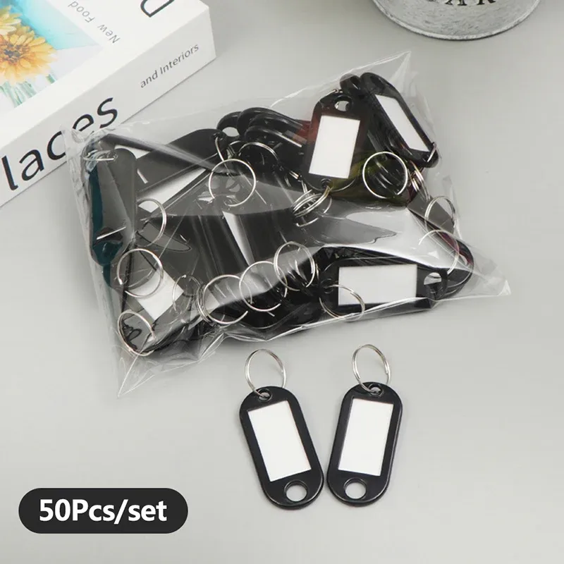 porte-clés coloré, étiquette de clé, nom d'identification, adresse de salle, marqueur de numéro tel, étiquette de bagage avec anneau fendu, 50 pièces