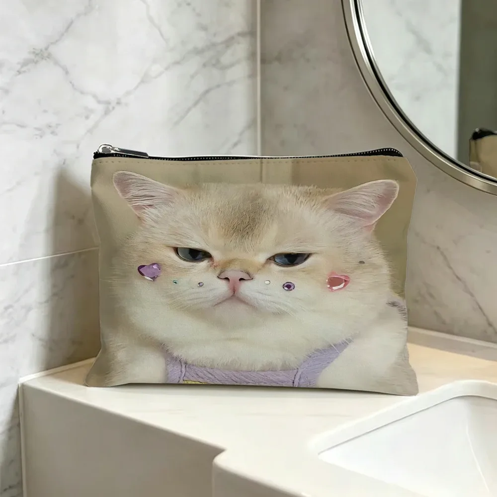 trousse de maquillage en toile motif chat, pochette cosmétique amusante et mignonne pour amoureux des chats avec fermeture éclair, organisateur de toilette portable de voyage pour femmes et filles