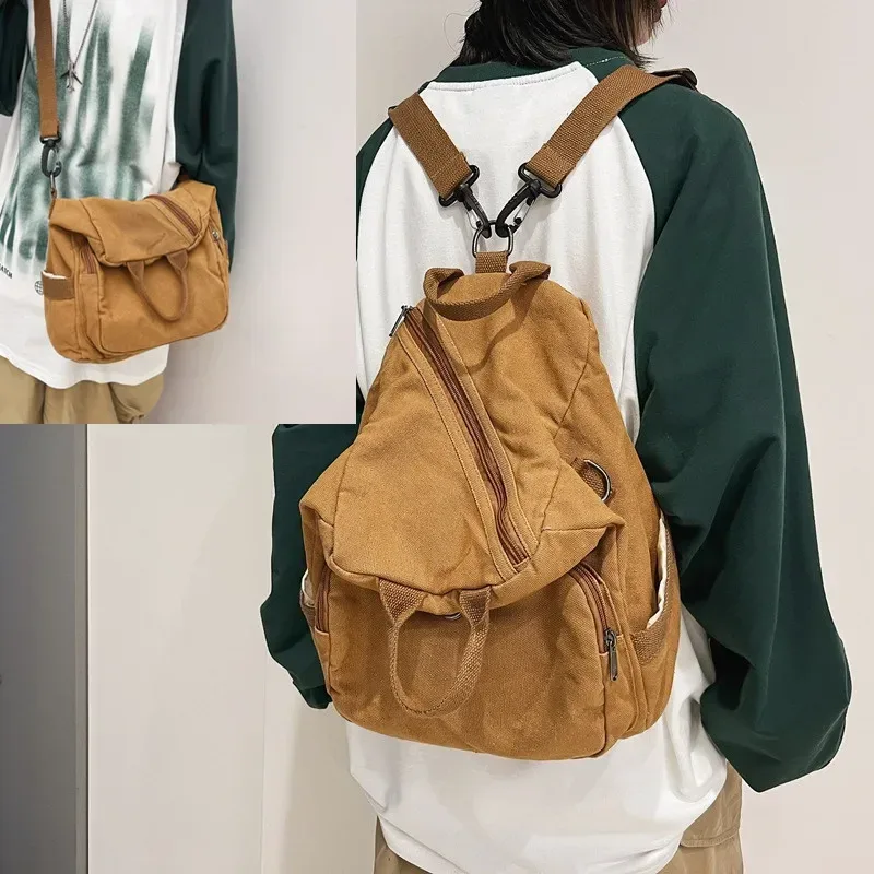 Sac à dos en toile de grande capacité pour femme, sac d'école décontracté, sac à main de voyage pour étudiant, sac à main vintage pour femme, sacs initiés, PO Pack